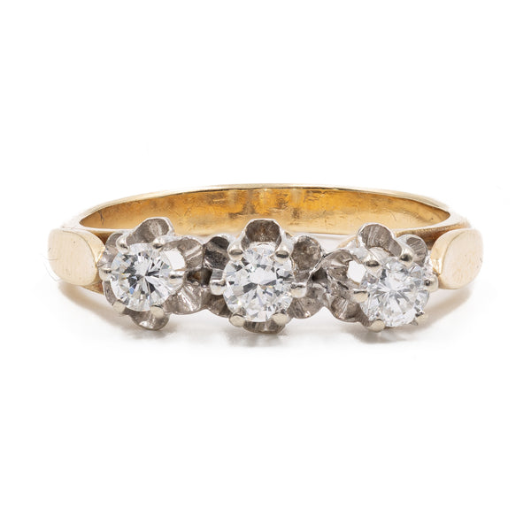 Anello trilogy vintage in oro giallo 14k con diamanti (0,42ctw), anni '70