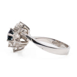 Anello vintage in oro bianco 14k con zaffiro (0,50ct) e diamanti (0,42ctw), anni '70