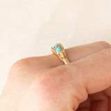 Anello antico edoardiano in oro giallo 18K con turchesi e diamanti di taglio vecchia miniera(0.12ctw ca.), anno 1907