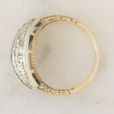 Vintage antique style ring in 14K yellow gold and silver with square cut emeralds (0.12ct approx.) and rose cut diamonds (0.26ctw approx.), 50s/60s