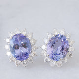 Orecchini a margherita vintage in platino con tanzaniti (4.45ctw) e diamanti (1.26ctw), anni ‘80/‘90