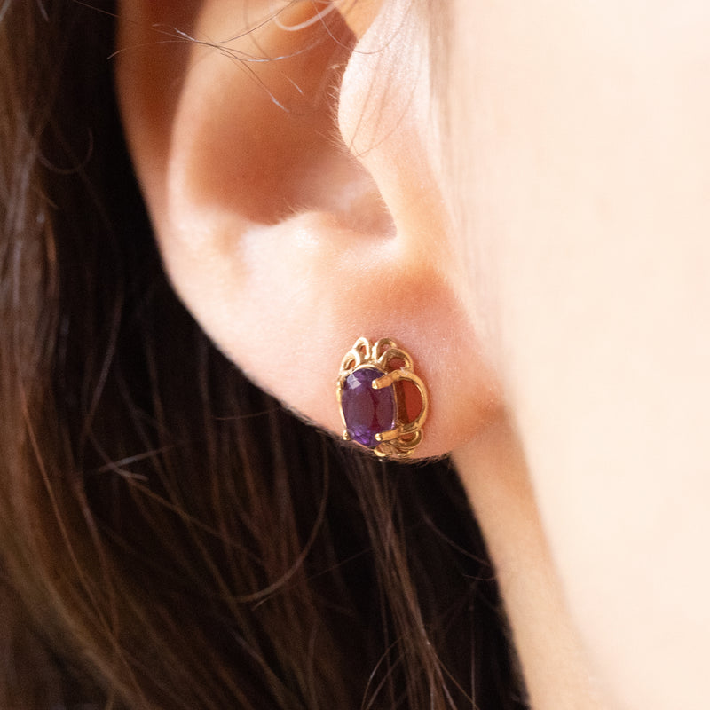 Orecchini Vintage Placcati In Oro Con Perle Autentiche E Ametista - Foto 4