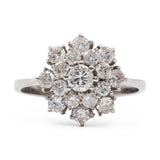 Vintage 14K White Gold Snowflake Ring with Brilliant Cut Diamonds (Approx. 1ctw), 70s