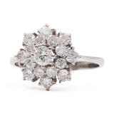 Vintage 14K White Gold Snowflake Ring with Brilliant Cut Diamonds (Approx. 1ctw), 70s