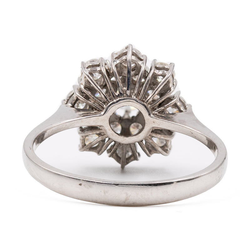 Anello vintage a fiocco di neve in oro bianco 14K con diamanti di taglio brillante (1ctw ca.), anni '70