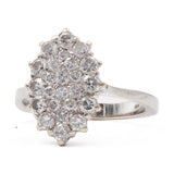 Anello vintage a navette in oro bianco 14k con diamanti (1.07ctw), anni '70