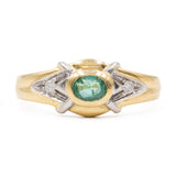 Vintage 18K yellow gold ring with emerald (0.20ct approx.) and brilliant cut diamonds, 70s