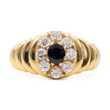 Anillo vintage de oro amarillo de 18 quilates con zafiro (0,50 ct) y diamantes (0,64 ct), años 80