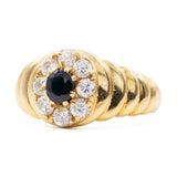 Anillo vintage de oro amarillo de 18 quilates con zafiro (0,50 ct) y diamantes (0,64 ct), años 80