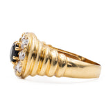 Anillo vintage de oro amarillo de 18 quilates con zafiro (0,50 ct) y diamantes (0,64 ct), años 80