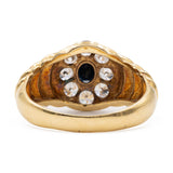 Anillo vintage de oro amarillo de 18 quilates con zafiro (0,50 ct) y diamantes (0,64 ct), años 80