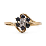 Vintage 9k yellow gold ring with sapphires (0.30ctw approx.) and diamond, year 1988