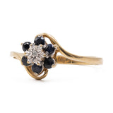 Vintage 9k yellow gold ring with sapphires (0.30ctw approx.) and diamond, year 1988