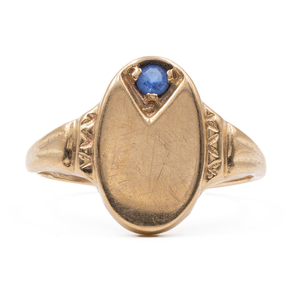 Anello vintage in oro giallo 18k con pasta di vetro blu