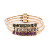 Anello vintage harem in oro rosa 14k con smeraldi, perline e rubini