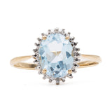 Anello vintage in oro giallo 9k con topazio e diamanti