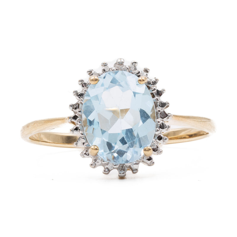 Anello vintage in oro giallo 9k con topazio e diamanti
