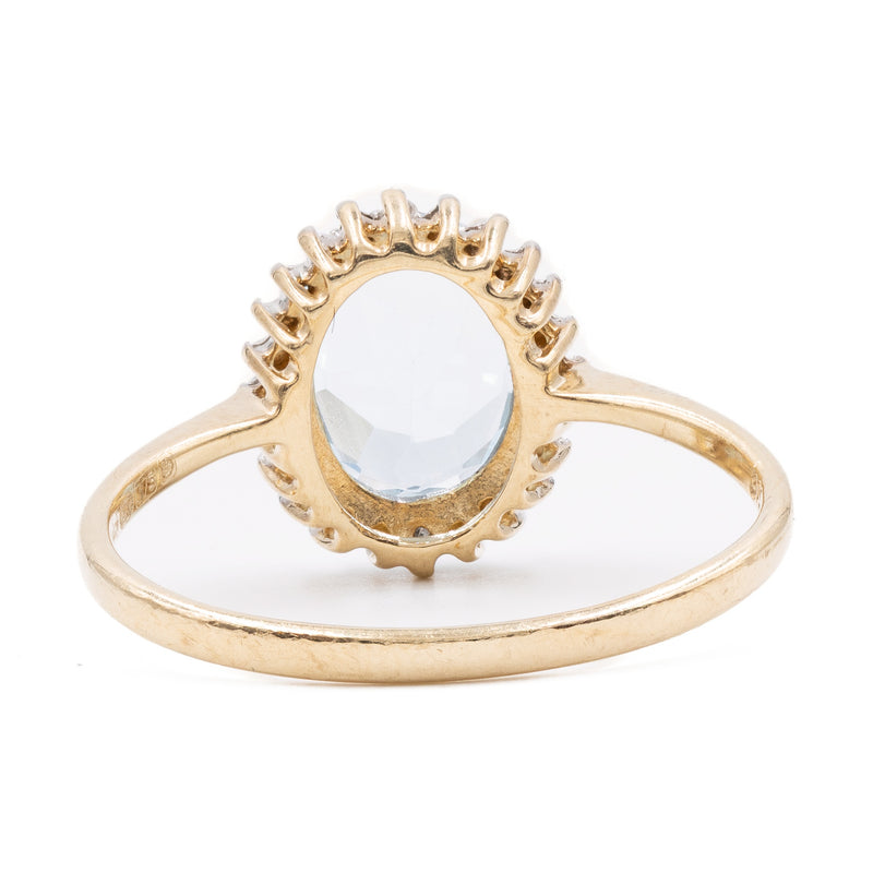 Anello vintage in oro giallo 9k con topazio e diamanti