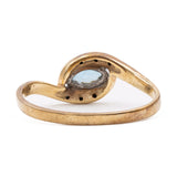 Anello vintage in oro giallo 9k con spinello azzurro e diamanti