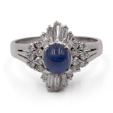 Anello vintage in platino a ballerina con zaffiro cabochon (1.88ct) e diamanti (0,63ctw)