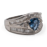 Anello vintage in platino con zaffiro a goccia (1,41ct) e diamanti (1,10ctw)