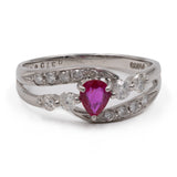 Anello vintage in platino con rubino a goccia (0.37ct) e diamanti (0,43ctw)