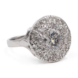 Anello vintage in oro bianco 18k con diamante centrale di 1ct e contorno di diamanti (0,32ctw), anni '60