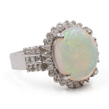 Anello vintage in platino con opale di 3,39ct e diamanti (0,46ctw)