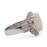 Anello vintage in platino con opale di 3,39ct e diamanti (0,46ctw)