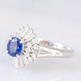 Anello ballerina vintage in platino con zaffiro (1.15ct) e diamanti (0.80ctw), anni ‘80/‘90