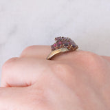Anello vintage in oro giallo 8K con tormaline rosse, anni ‘80