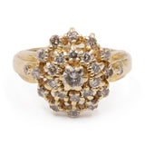 Bague vintage en or jaune 14 carats avec diamants (1 ct), années 70