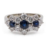 Bague vintage en or blanc 18 carats avec diamants (1,34 ct) et saphirs (0,90 ct), années 60