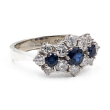 Anello vintage in oro bianco 18k con diamanti (1,34ctw) e zaffiri (0,90ct), anni '60