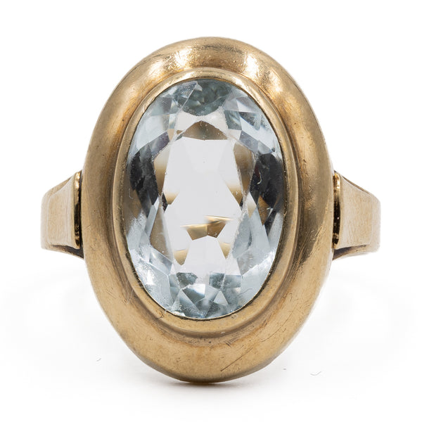 Anello da cocktail vintage in oro giallo 8K e acquamarina (3.30ct ca.), anni '70