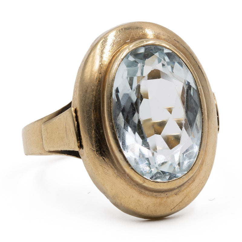 Anello da cocktail vintage in oro giallo 8K e acquamarina (3.30ct ca.), anni '70
