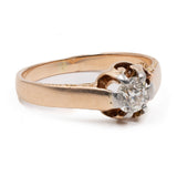 Anello antico solitario in oro giallo 14k e diamante di taglio vecchio (0,38ct), primi del'900