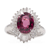 ANELLO A BALLERINA IN PLATINO 900 CON GRANATO NATURALE (3.86CT) E DIAMANTI (0.74CT)