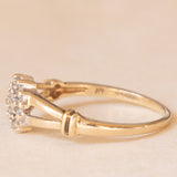 Anello a fiore vintage in oro giallo e bianco 9K con diamanti (0.10ctw ca.), anni ‘70