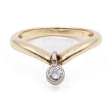 Anello vintage in oro giallo 14k con diamante pendente (0,10ct), anni '70