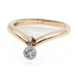 Anello vintage in oro giallo 14k con diamante pendente (0,10ct), anni '70