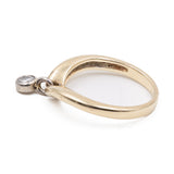 Anello vintage in oro giallo 14k con diamante pendente (0,10ct), anni '70