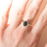 Vintage-Gänseblümchen-Ring aus 9-karätigem Gelb- und Weißgold mit Diopsid (ca. 1.40 ct) und Diamanten (ca. 0.20 ctw), Jahr 2006