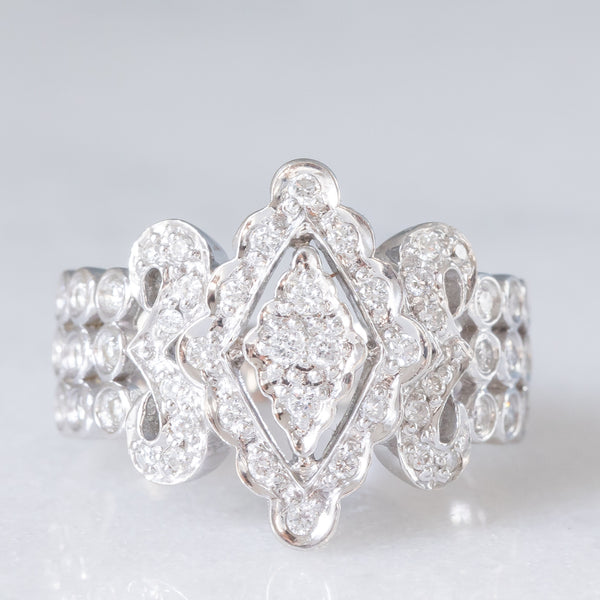 Anello vintage in oro bianco 14K con diamanti di taglio brillante (0.50ctw ca.), anni ‘70/‘80