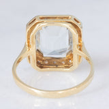 Anello a margherita vintage in oro giallo 14K con acquamarina (3.30ct ca.) e diamanti (0.22ctw ca.), anni ‘70