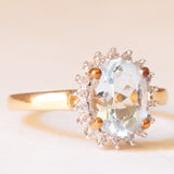 Vintage-Gänseblümchenring aus 9-karätigem Gelbgold mit Aquamarin (ca. 2 Karat) und Diamanten (ca. 0.18 Karat), Jahr 2005