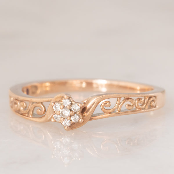 Anello vintage in oro rosa 9K con diamanti (0.03ctw ca.), anni ‘90