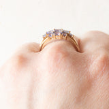 Anello vintage in oro giallo e bianco 9K con tanzaniti (1ctw ca.) e diamanti, anno 2006