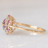 Anello a fiore vintage in oro giallo 9K con rubini (0.40ctw ca.) e diamanti, anni ‘70