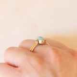 Anello doppio girevole vintage in oro giallo 9K con amazonite e ambra, anni ‘70/‘80